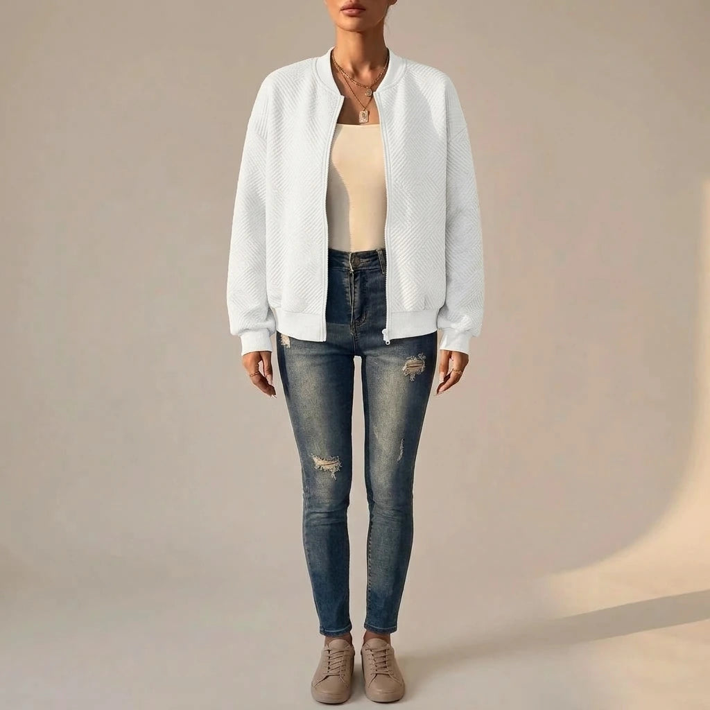 Solid Color Casual Zipper Cardigan Jacket — variant_front
