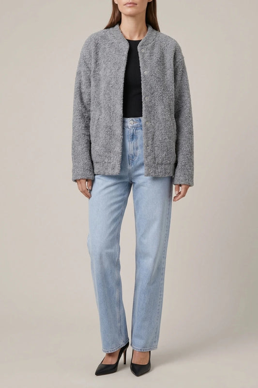Grey Boucle Open Front Jacket — variant_front