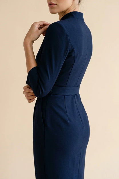 Elegant Fitted Midi Dress with Belt for Women — variant_front