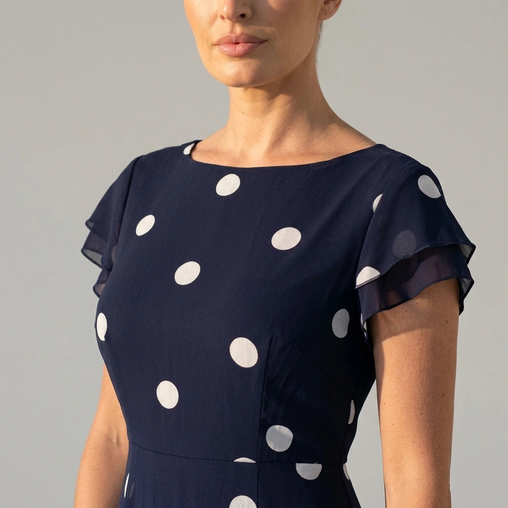 Roxy Boat Neck Frill Midi Navy Spot — variant_front