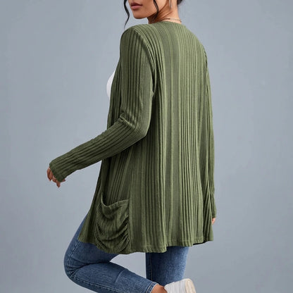 Drop shoulder ribbed cardigan — variant_front