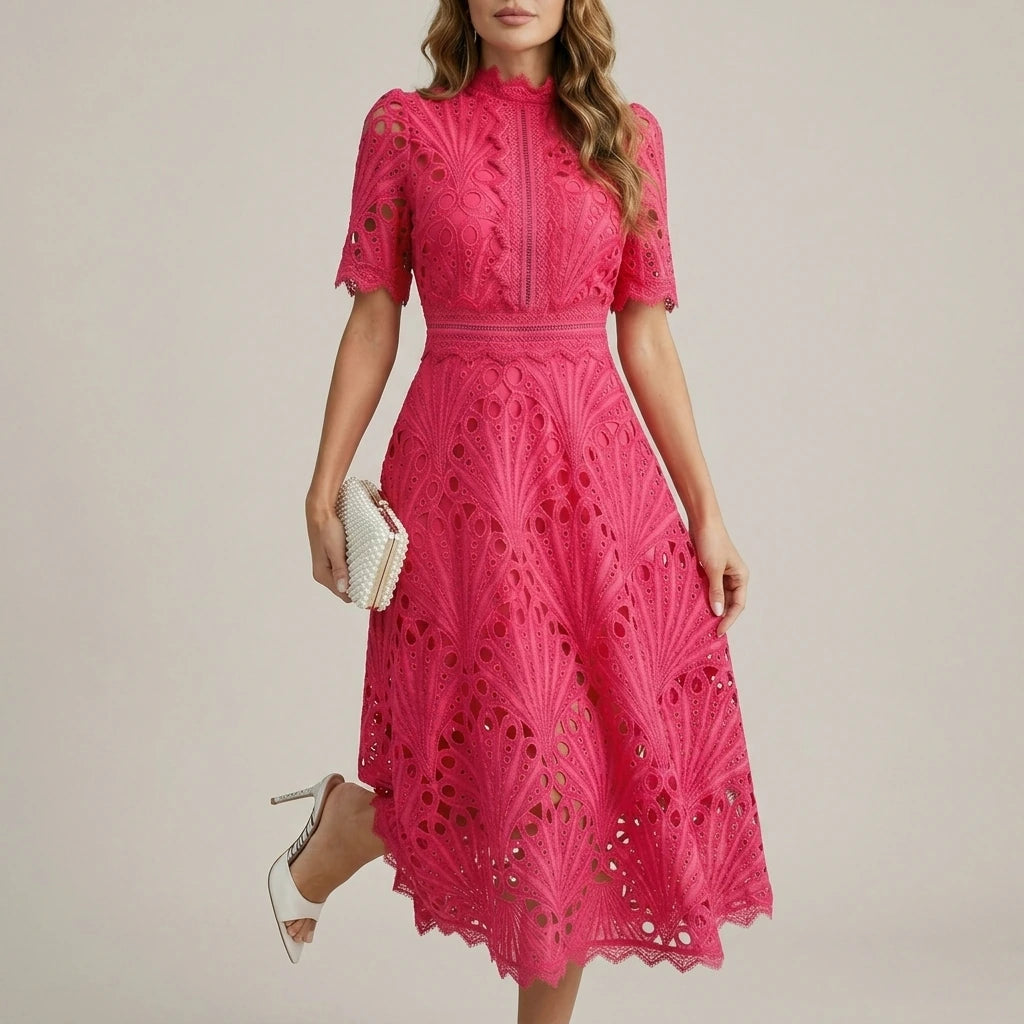 Charlisse – Ornate lace refinement – High-neck midi dress — variant_front