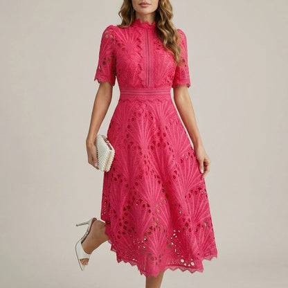 Charlisse – Ornate lace refinement – High-neck midi dress — variant_front
