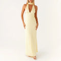 Satin Halter Maxi Dress Plunge V Neck Tie Halter Neck Slip Silhouette