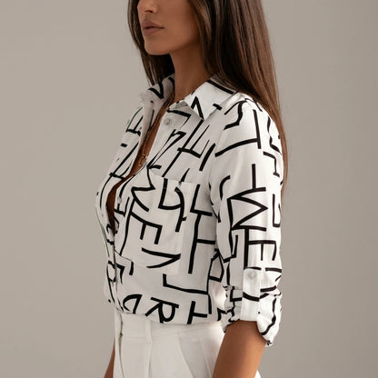 Relaxed Printed Shirt with Classic Collar and Roll Up Sleeves — variant_front