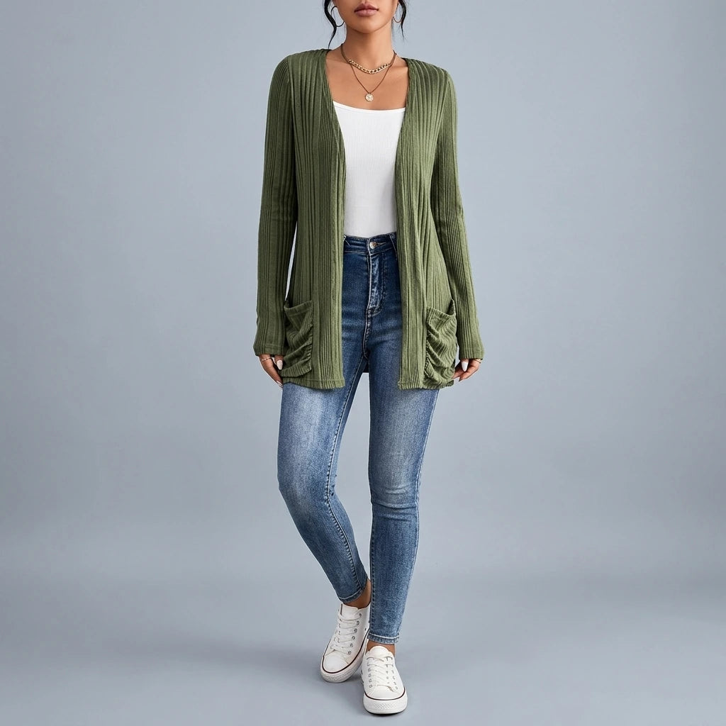 Drop shoulder ribbed cardigan — variant_front