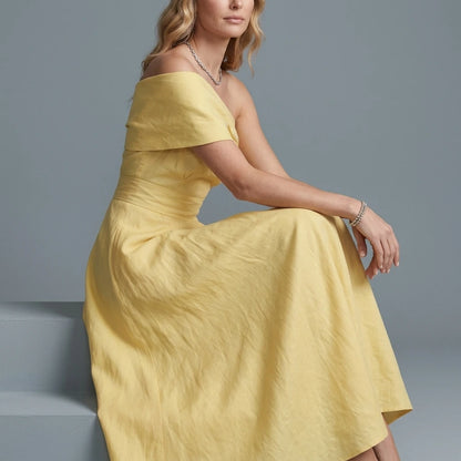 Soléane – One-shoulder linen elegance – Maxi dress — variant_front