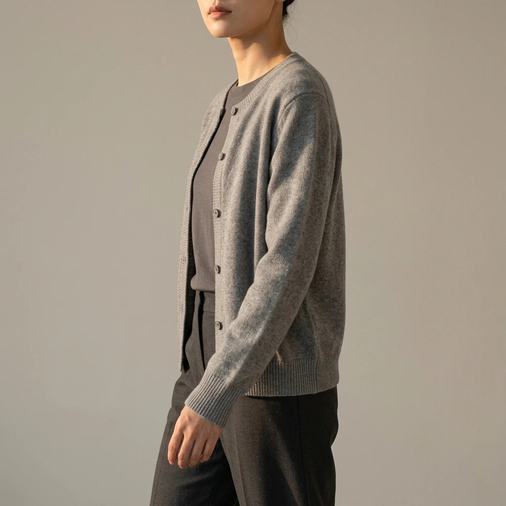 Soft Knit Cardigan with Button Front and Round Neckline — variant_front