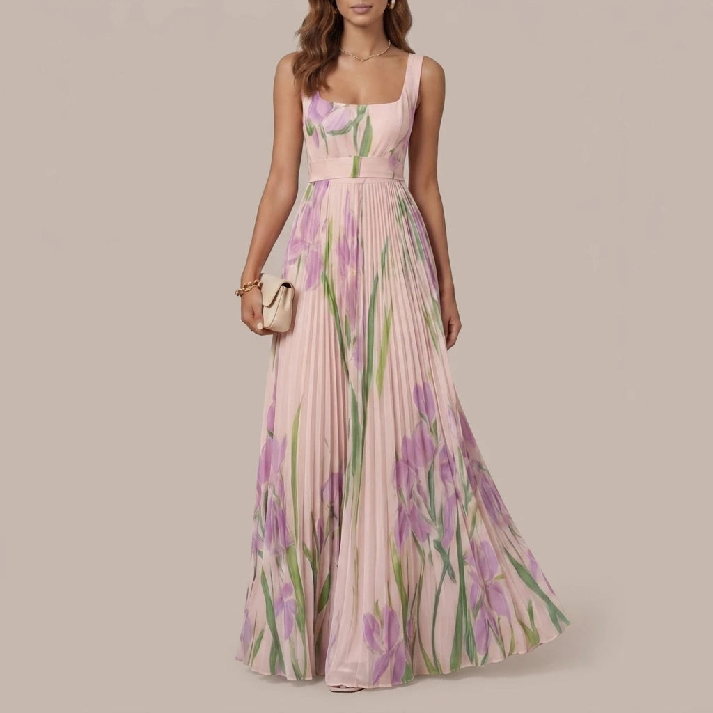 Vivienna – Watercolour floral – Pleated maxi dress — variant_front