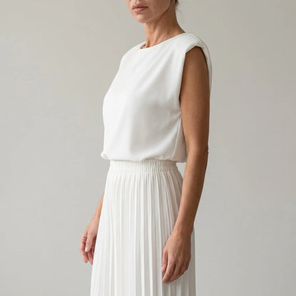 Women's Breathable Cotton Outfit Set Elegant Sleeveless Top Wide Leg Pants Relaxed Fit — variant_front