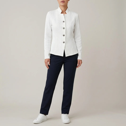 Elegant Style Textured Fabric Waist-Defining Button-Up Blazer — variant_front