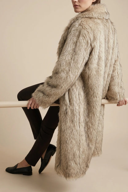 Beige Faux Fur Coat Longline — variant_front