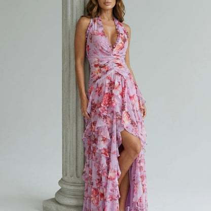 Belladina – Romantic rose cascade – Halter maxi dress — variant_front