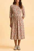 Beech Cord Midi Dress - Floral Tie-Waist Everyday Midi Dress