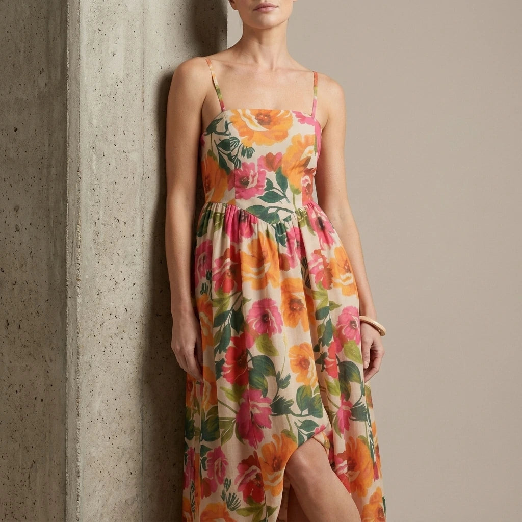 Florielle – Square neck floral charm – Midi dress — variant_front