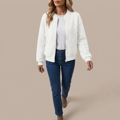 Solid Color Casual Zipper Cardigan Jacket — variant_front