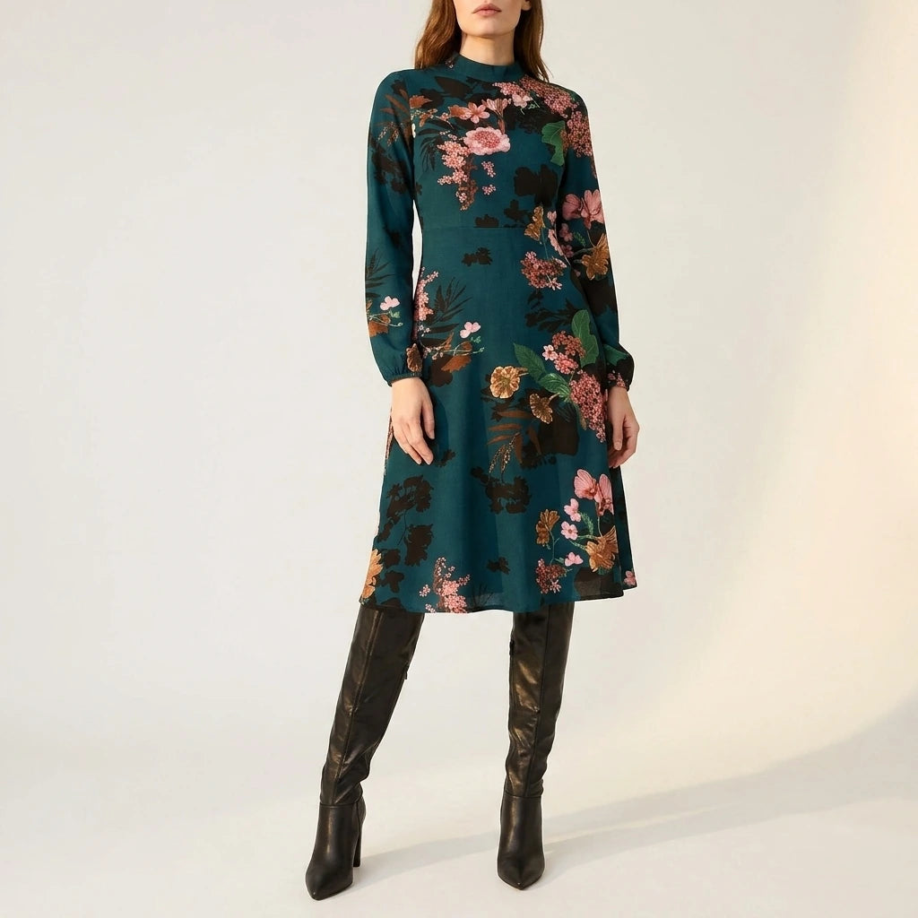 Floral High Neck Midi Dress — variant_front