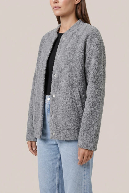 Grey Boucle Open Front Jacket — variant_front