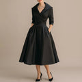 A-Line Midi Dress with Wrap Bodice and Full Skirt, Side Pockets