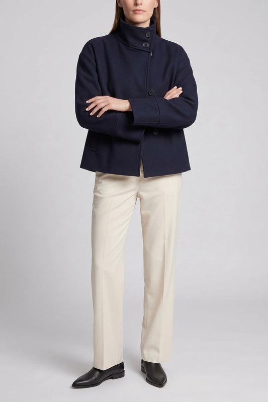 Dark Blue Boxy Coat Oversized Collar — variant_front