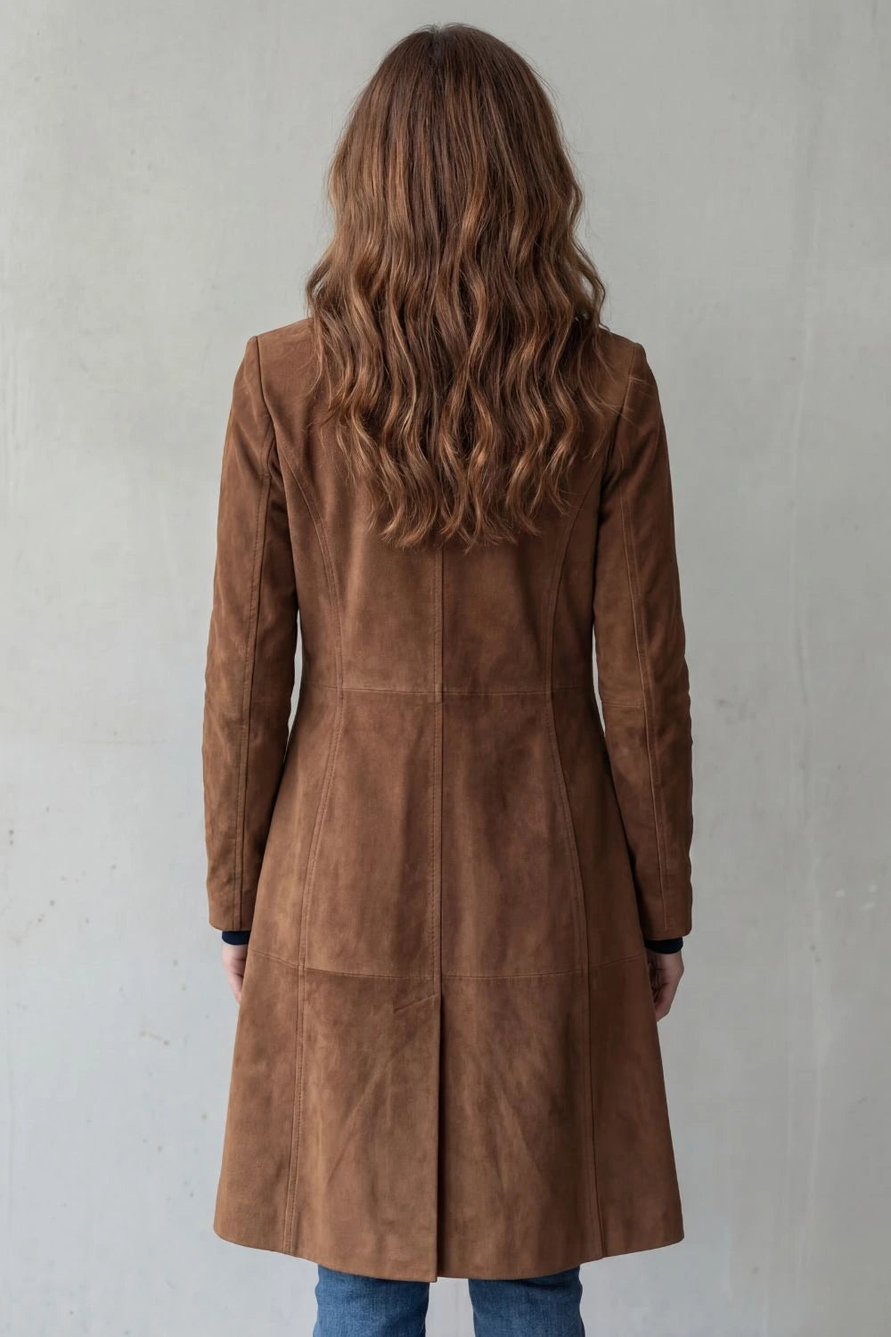Delvienne – Vintage suede finish – Longline coat — gallery