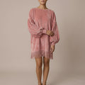 Voluminous Sleeve Fringe Mini Dress - Balloon-Sleeve Shift