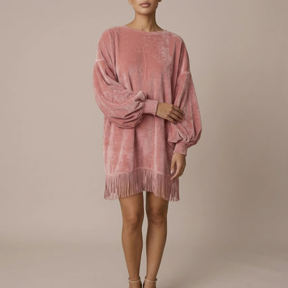 Bellurie – Voluminous sleeves – Fringe mini dress — variant_front