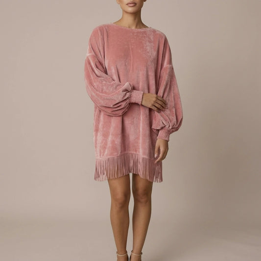 Bellurie – Voluminous sleeves – Fringe mini dress — variant_front