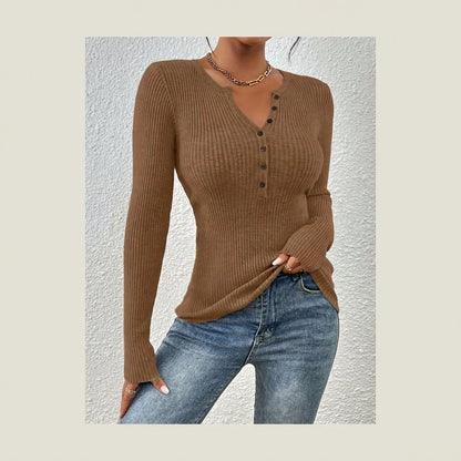 2026 Western Style Henley Collar Half-Button Sweater, Vertical Ribbed Waist-Defining Long Sleeve Versatile Inner Layer Base Top — variant_lifestyle_v_cbeaec954c__gallery_01.webp