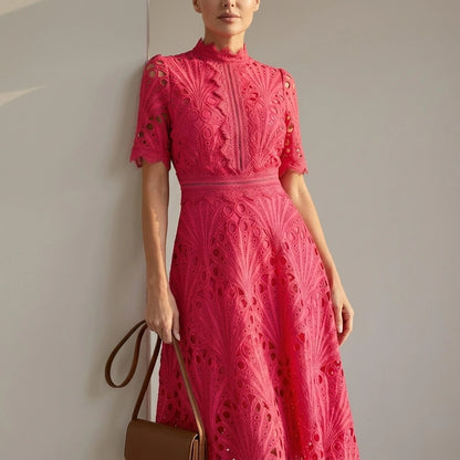 Charlisse – Ornate lace refinement – High-neck midi dress — variant_front