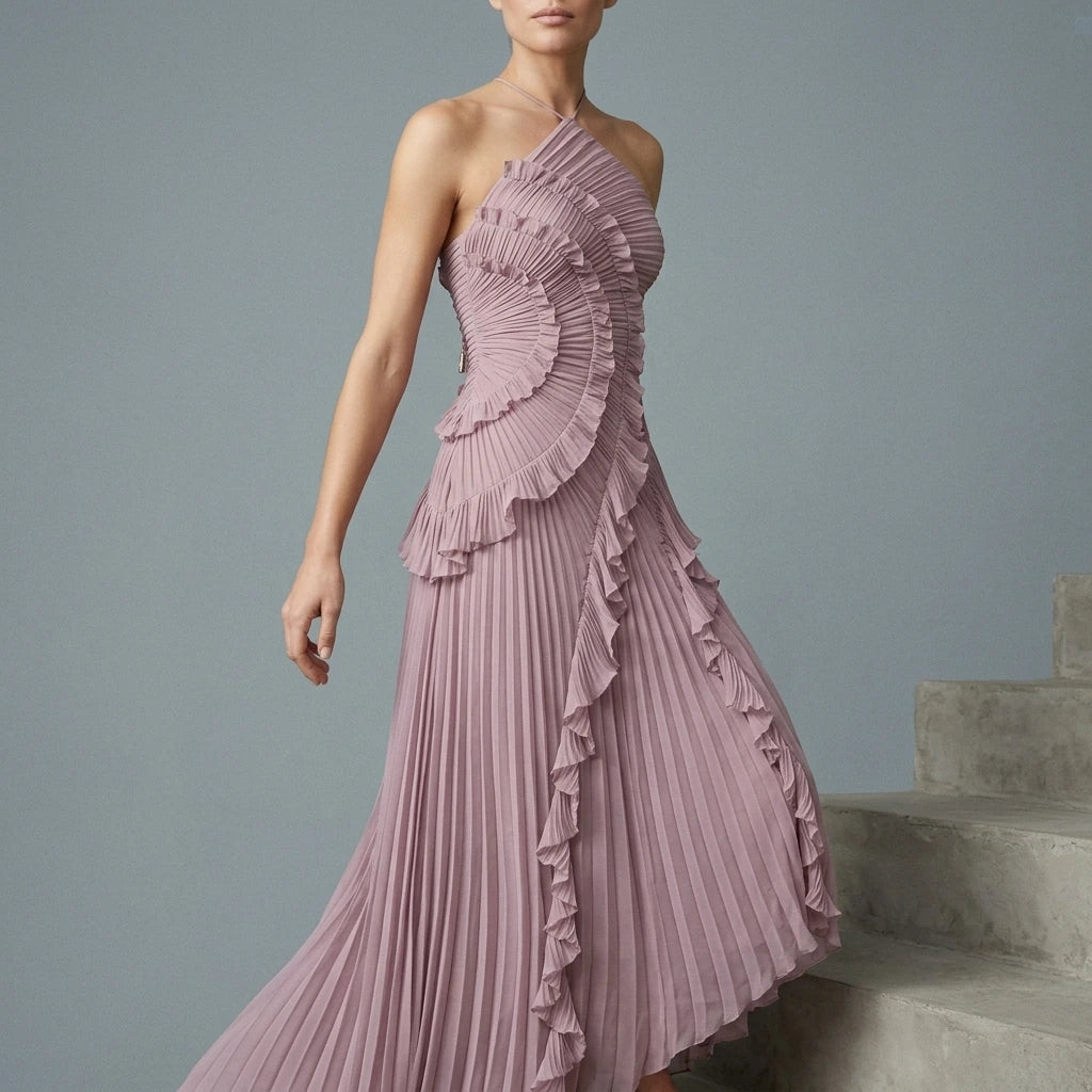 Lavirea – Sculpted pleats – One-shoulder midi dress — variant_front