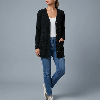 Buttoned V-Neck Coat with Pocket Design — variant_front