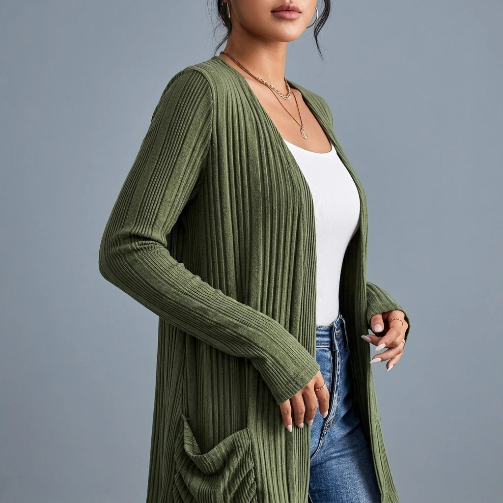 Drop shoulder ribbed cardigan — variant_front