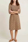 Painted Spot Dress - Smocked Midi Dress with 3/4 Sleeves