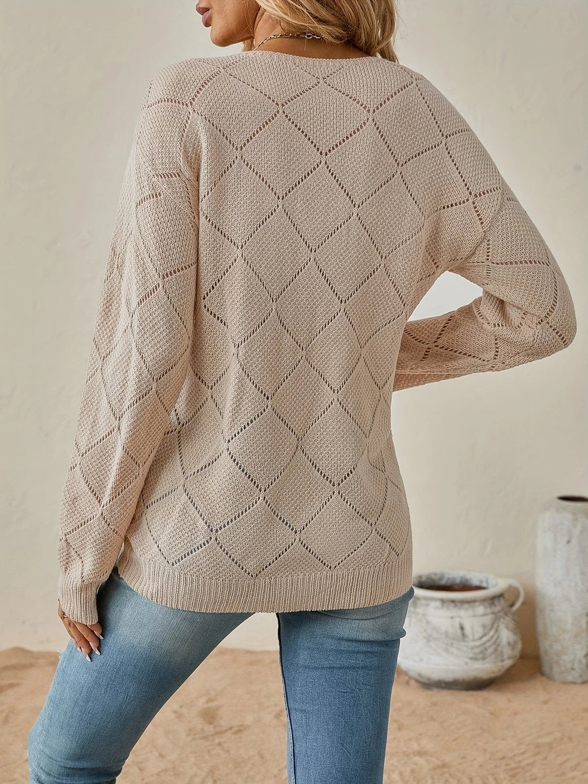 New Solid Color V-Neck Dotted Sweater — gallery_06.webp