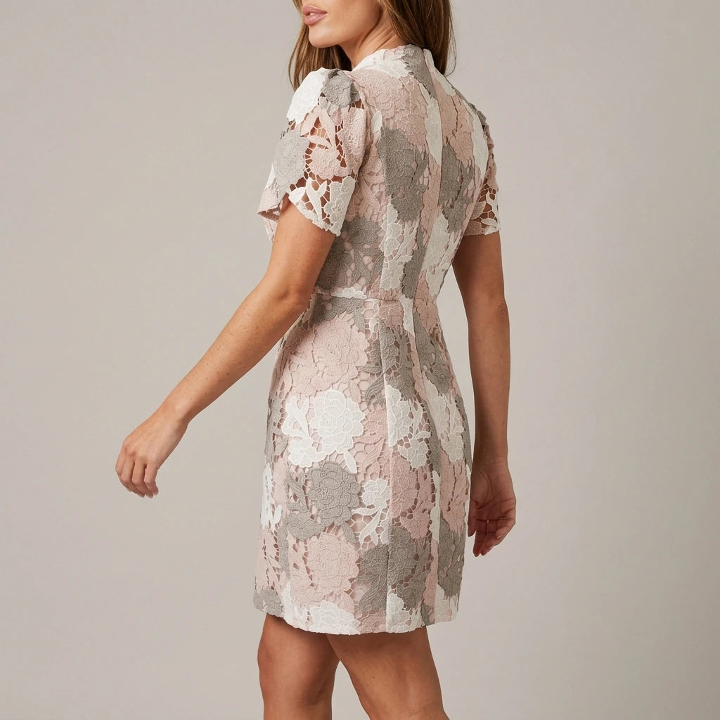 Ami Corded Lace Tulip Sleeve Mini Dress Blush — variant_front