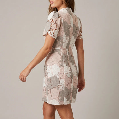Ami Corded Lace Tulip Sleeve Mini Dress Blush — variant_front