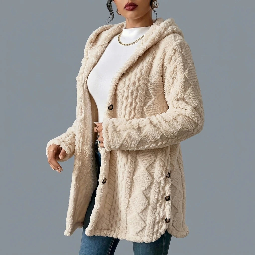 Autumn-Winter Warm Fashion Jacquard Plush Hooded Cardigan Coat — variant_front