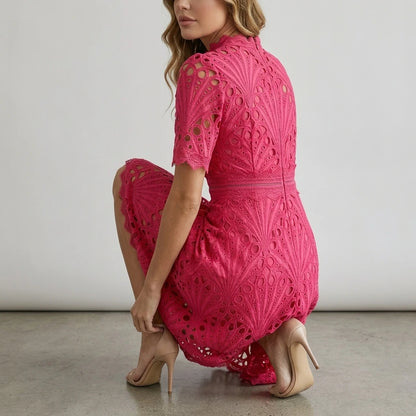 Charlisse – Ornate lace refinement – High-neck midi dress — variant_front