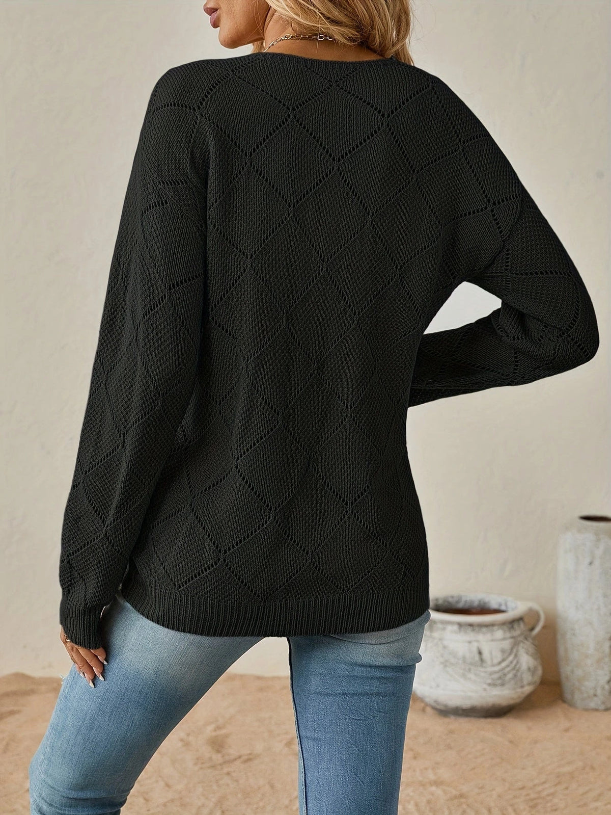 New Solid Color V-Neck Dotted Sweater — gallery_07.webp