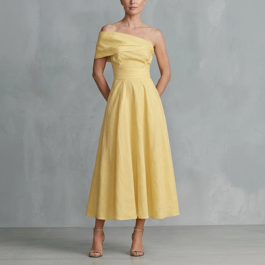 Soléane – One-shoulder linen elegance – Maxi dress — variant_front