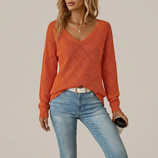 New Solid Color V-Neck Dotted Sweater — variant_front