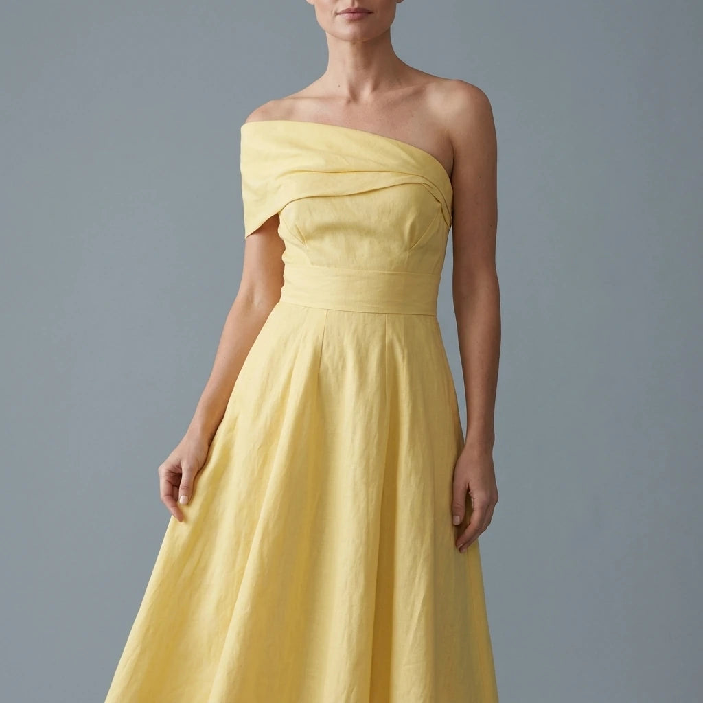 Soléane – One-shoulder linen elegance – Maxi dress — variant_front