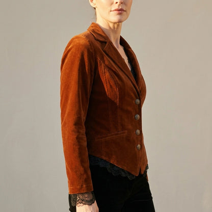 Women's Velvet Blazer with Lace Trimmed Cuffs - Wrenelle — variant_front
