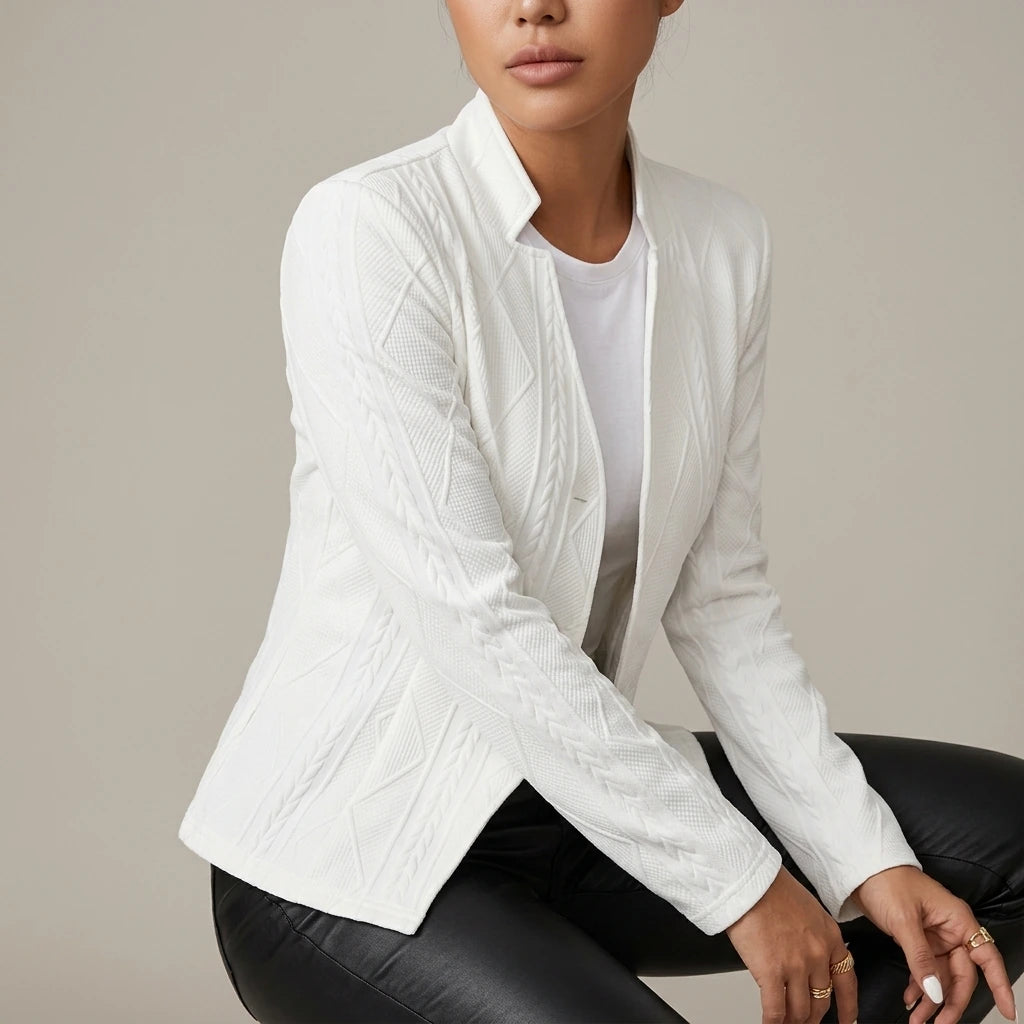 Elegant Style Textured Fabric Waist-Defining Button-Up Blazer — variant_front