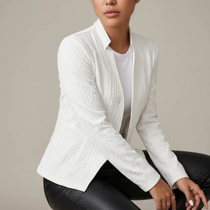 Elegant Style Textured Fabric Waist-Defining Button-Up Blazer — variant_front