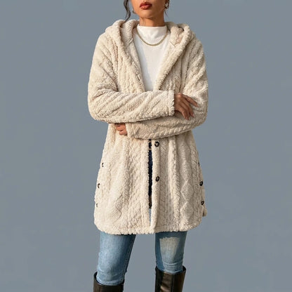 Autumn-Winter Warm Fashion Jacquard Plush Hooded Cardigan Coat — variant_front